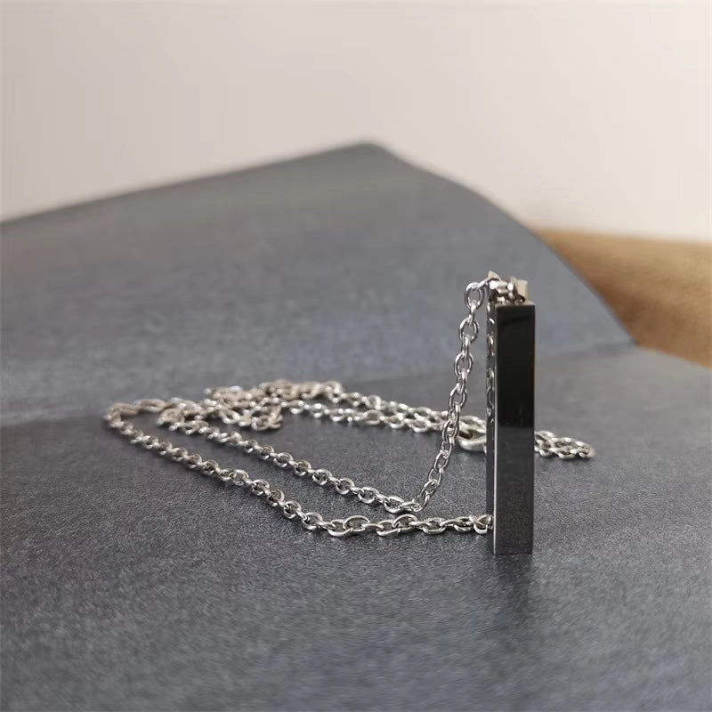 "Chic Stainless Steel Geometric Cuboid Pendant Necklace for Unisex - Modern Fashion Jewelry"