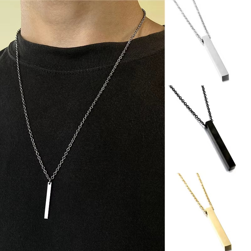 "Chic Stainless Steel Geometric Cuboid Pendant Necklace for Unisex - Modern Fashion Jewelry"