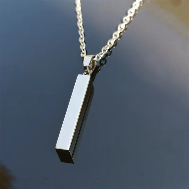 "Chic Stainless Steel Geometric Cuboid Pendant Necklace for Unisex - Modern Fashion Jewelry"