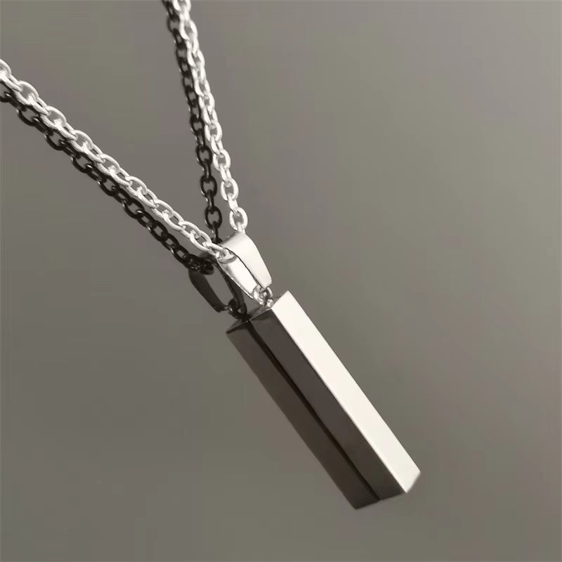 "Chic Stainless Steel Geometric Cuboid Pendant Necklace for Unisex - Modern Fashion Jewelry"